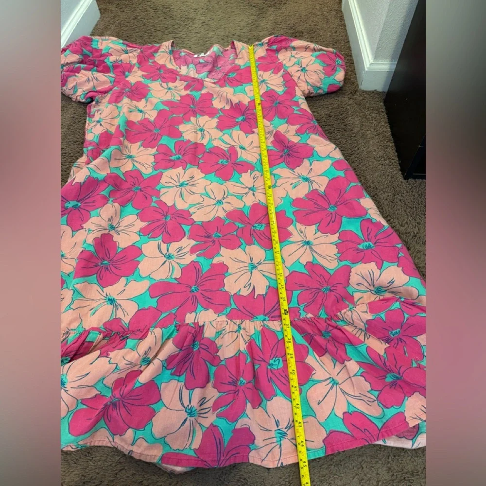 Oh Joy! The Odell Julia Linen Pink Floral Maxi Dress Puff Sleeve Anthro PLUS 2X - Picture 9 of 11